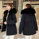 Casual Loose Fur Liner Hooded Winter Parkas Women Fashion Solid Thick Short Coats Women Elegant Cotton Jackets