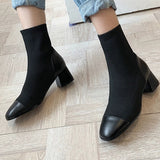 Boots 2023 Autumn And Winter New Thick-Heeled Knitted Socks, Square Head Korean Version Of Fashionable Short Boots Martin