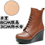 Breakj Head 12Cm High Slope And Waterproof Table Mid-Sleevel Boots With Side Zipper Women's Boots Pine Cake Plus Velvet Winter Warm Leather