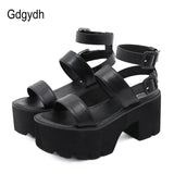 2021 New Arrival Summer Women Platform Sandals Thick Bottom Ankle Strap Sandals High Heels Open Toe Black Gothic