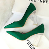 Shoes Clear Crystal Woman Pumps Silk High Heels Shoes Sexy Wedding Shoes Women Heels Party Shoes Female Plus Size 41
