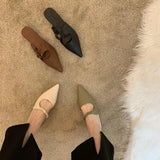 2023 New Pointed Soft Leather Semi-Wrapped Head Low-Heeled Slippers Women Wear French Style Single