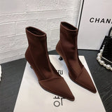 Boots Korean Version Of Pointy Short Boots Women's 2023 Autumn / Winter Socks New Low-Heeled Soft Leather Skinny Boots And Bare