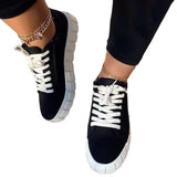 Breakj Spring And Autumn New Black Platform Platform Shoes Round Head With Student Biscuit Canvas Shoes Female Small White