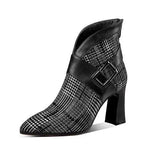Short Boots Women Autumn Winter New Fashion Coarse And Short Barrel Black Pointed Plus Velvet And Single Boots Leather