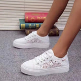 Women Shoes 2023 Fashion Summer Casual White Shoes Cutouts Lace Hollow Breathable Platform Flat Shoes Woman