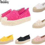 Women Autumn Flats Shoes Solid Lace Canvas Shoes Hollow Floral Breathable Platform Flat Shoes Loafers Female Espadrilles