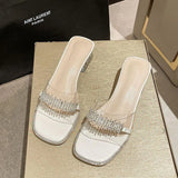 Breakj Rhinestone Slippers Female Summer Outside Wear 2024 New Fairy Wind Crystal Thick With Net Red Temperament High With Cool