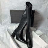 Leather High-Heeled Boots But Knee Autumn And Winter High-Tube New Thick-Heeled Knight Boots Middle-Tube Boots Look
