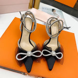 style Glitter Rhinestones Women Pumps Crystal bowknot Satin Summer Lady Shoes Genuine leather High heels Party Prom