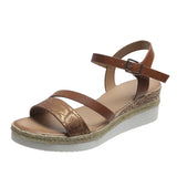 Breakj Size Female Sandals 2023 New Wedge Low Heel Casual Sandals Female One Word Buckle Wedge Roman