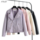 New Autumn Women Faux Leather Jacket Casual BF Loose Soft Pu Motorcycle Punk Leather Coat Female Zipper Rivet