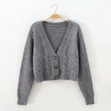 Embroidered Cardigan Crop Tops Women V Neck Vintage Knitted Sweater Casual Autumn Plaid Knitwear Sueter De