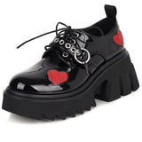 Brand Women Heart Lace Up Chunky Punk Design New Shoes Platform Thick Bottom Pumps Women Luxury Spring