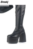 Dropship Sexy Party Elegant Chunky Platform Women Boots Great Quality Big Size 48 Walking Comfy Knee High