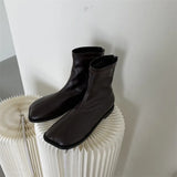 Spring Botas Shoes Flat Heel Zipper Boots Women Ladies Ankle Leather Rubber 2023 Soild Fabric Square Toe Zapatillas