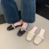 Breakj Version Of Baotou Pearl Half Slippers Women Wear 2025 Summer New One-Legged Lazy Shoes Square Casual Single