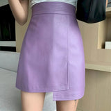 Leather Mini Skirt Women Skirts High Waist Irregular Short Women's Skirts 2021 Autumn Winter New Thin A-line Skirt Bag