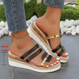 Womens Wedges Sandals Tan Ladies Summer Casual Shiny Leather Thick Bottom Outer Wear Beach Slope Heel Big Swim Sandals