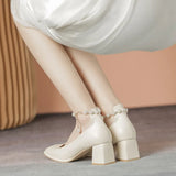 Breakj High Heels Female 2023 New Early Spring Fairy Wind With Thick Heel Girl Square Head Show Thin Mary Jane Single