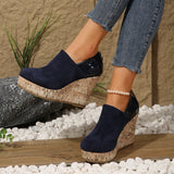 Breakj Slope Heel Single Shoe Women's Spring New Suede Leather Splicing Round