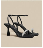 ~ One-Word Buckle High-Heeled Sandals Girls 2024 Summer New Diamond Fairy Wind Diligent