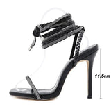 New Women's Shoes High Heel Winding Straps Sandals Diamond Slippers Large