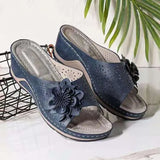 Breakj Summer New Slope With Flower Fish Mouth Large-Size Slippers Car Sewing Hollow Women's Leisure Cold