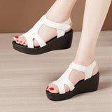 Leather Slope Heel Sandals Women 2023 Summer New Muffin Thick Soles Waterproof Platform With Large Heels Mother Sandals