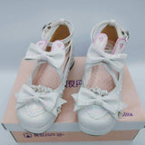 Women High Heels Shoes New Lolita Laser Fabric Rabbit Ear Bow Crescent Lace Thick Heeled Ladies Single