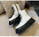 Boots Women's 2020 New winter Solid Color women shoes Thin Single women Boots Breathable Platform