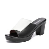 Women Slipper's 2021 Ladies Summer Slippers Genuine Leather Shoes Women High Heels Fashion Summer