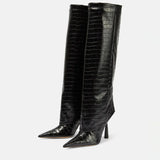 Breakj New 2024 Big Tube Around Pointed Skirt Boots Long Stone Grain Knight Boots Women's