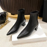 Breakj 2025 New Korean Version Of The Sharp-Headed Short Boots Coarse Zipper And Martin Boots Fashion Women's