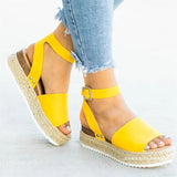 Rope Slope And A Word With A Dew Leopard Sandals Female Thick Sole Buckle Light Beach Cool