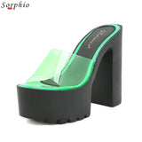 Chunky Heel Mules Sandals For Women Fashion Slip On Super High Heels Fashion Sexy Outdoor Slipper Brand New 2022