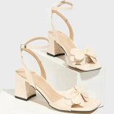 Breakj Women's High-Heeled Shoes Three-Dimensional Bow Bow Head Thick With Spring And Summer Fashion Night Party Wedding Campus Apricot