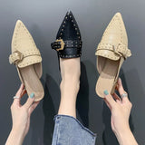New Summer Rivet Belt Buckle Pointed Baotou Semi-Thick Heel Sandals For Women's
