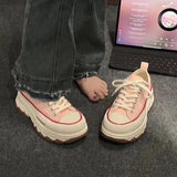 Breakj Platform Canvas Shoes Women's Round Head Belt Comfortable Increased Platform Women's Shoes Broadcast Room Hot