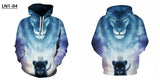 Hoodies with Cap 3D Digital Lion Print Long Full Sleeves Casual Hip Hop Counple Women Clothes Front Pocket Spring