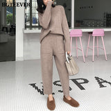 2021 Winter Casual Thick Sweater Tracksuits O-neck Jumpers & Elastic Waist Pants Suit Female Knitted 2 Pieces