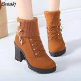 New Women Boots Winter Outdoor Keep Warm Fur Boots Waterproof Women's Snow Boots Thick Heel with Round Head Short