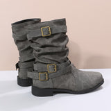 Breakj Autumn And Winter Martin Boots Belt Buckle Large Size Cylinder Cylindrical Women's Leather