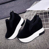 Platform Wedges Casual Female Sneakers 2022 Women Comfortable Shallow Rubber Vulcanize Shoes Black Autumn Loafers 10cm