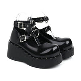Lolita Punk Ankle Heart Strap Mary Jane Shoes Cute Japanese Lolita Harajuku Gothic Darkness Black Cosplay Ladies Pumps