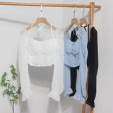 Fang Collar Leak Collar Collar Collar Short Shirt 2023 Spring Dress New Lantern Long-Sleeved Collar With Hanging Neck Shirt Women's Top