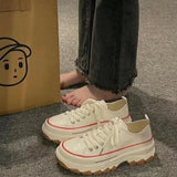 Breakj Platform Canvas Shoes Women's Round Head Belt Comfortable Increased Platform Women's Shoes Broadcast Room Hot