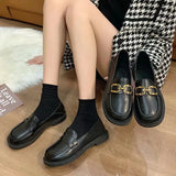 Women With Single Shoes 2023 Autumn And Winter New Chain Mother Of Middle School Students Flat-Soled Lazy Girl With One Foot On Love