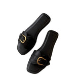 Metal Belt Buckle Flip-Flops Women Wear Square Belt Buckle Soft Bottom Beach Cold