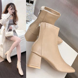 Boots 2023 New Women's Boots Winter Head Back Zipper Short Boots Women's Thick Heels Children's